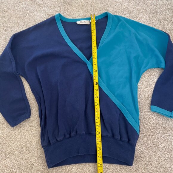 Deadstock Y2k 100% Cotton Sky & Dark Vivid Blue Plunge Sweater - Picture 6 of 8